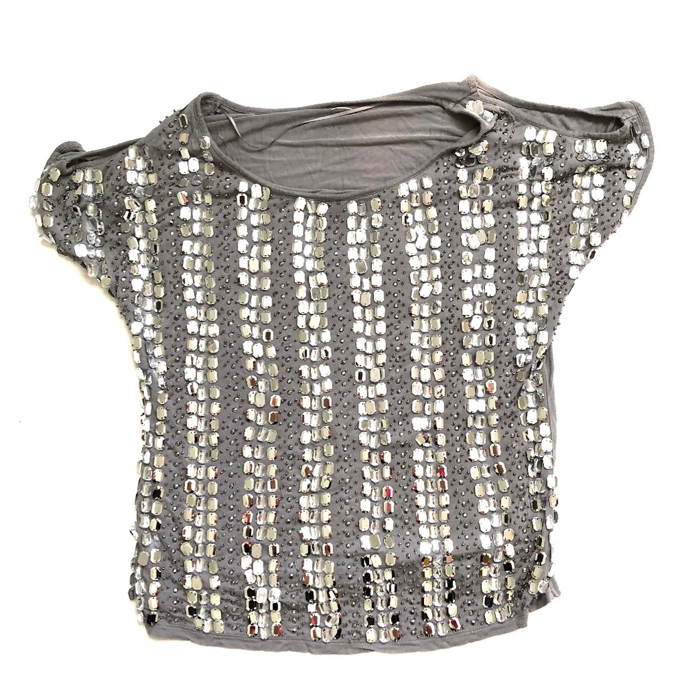 Silver Short Sleeve Cut out sleeve Large Women Top